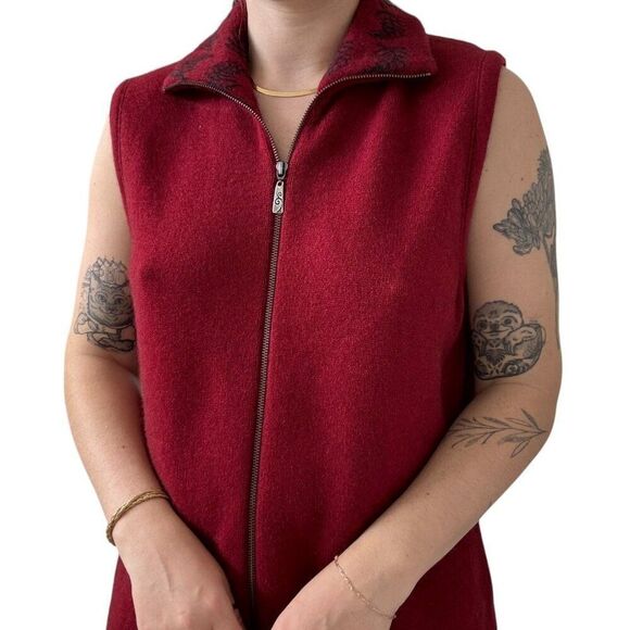 Native World Womens Possum Merino Wool Blend Red Full Zip Sweater Vest Sz XL - Picture 6 of 7